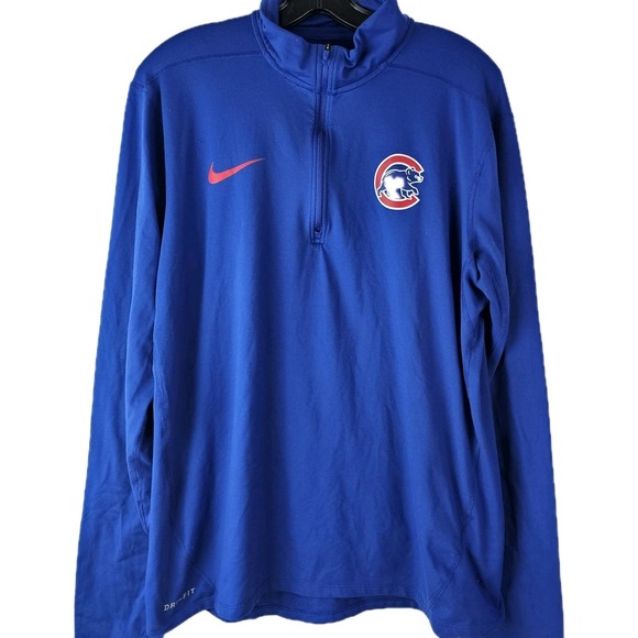 Nike Chicago Cubs Mens L Blue 1/4 Zip Dri-Fit Pullover‎ Baseball MLB LS Shirt - Picture 1 of 7